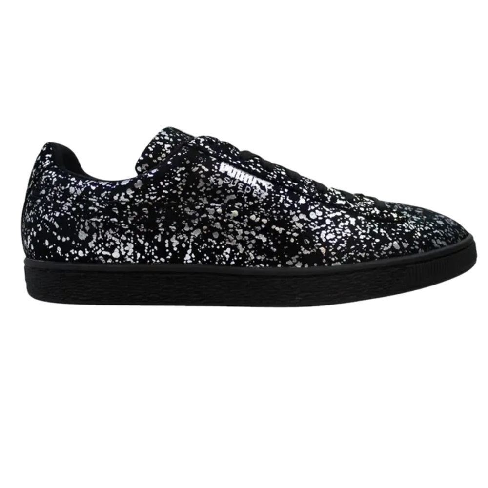 Puma Suede Splatter Metallic Silver Sneakers 2016 Size 8.5 *EUC*